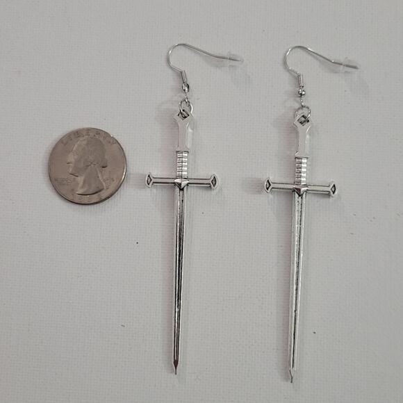 Gothic sword  silver earrings - Picture 2 of 4